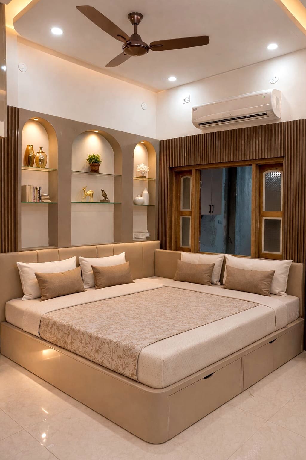 Bedroom Bed Wall Display Niches from an Abya completed interior project
