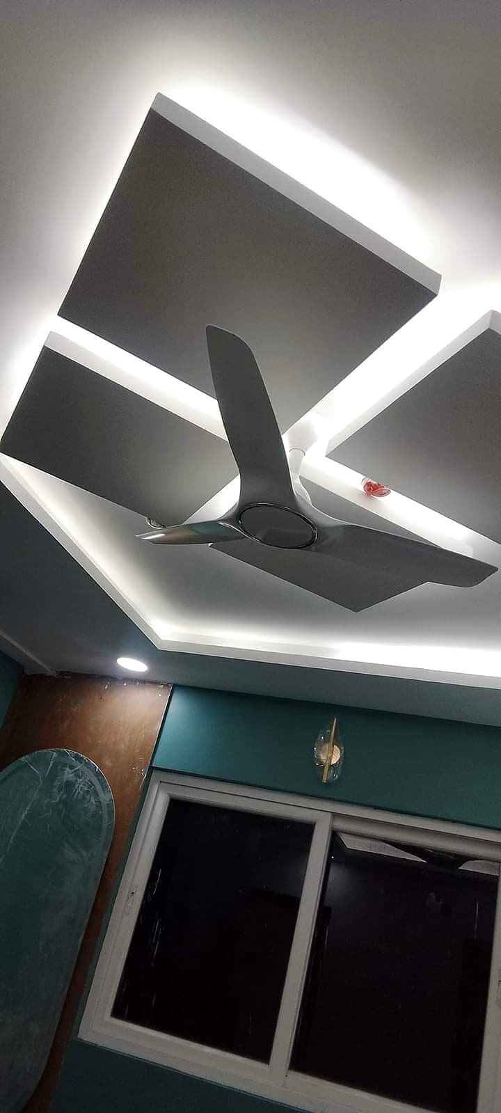 Black White False Ceiling Fan Closeup from an Abya completed interior project