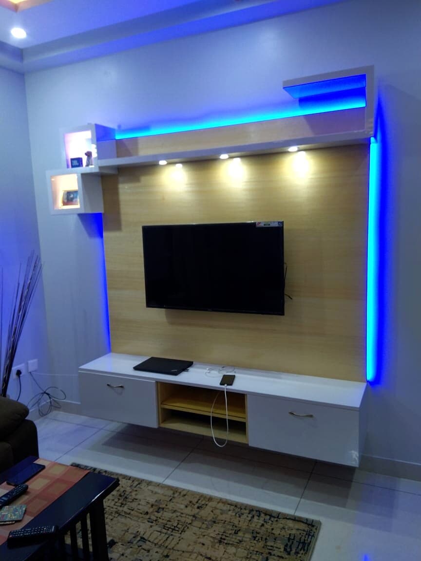 Blue Led Tv Wall Unit from an Abya completed interior project
