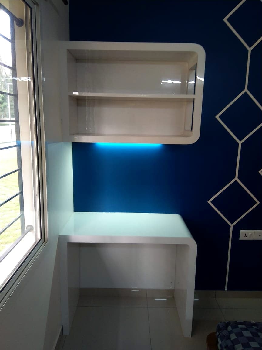 Blue Window Study Shelves from an Abya completed interior project