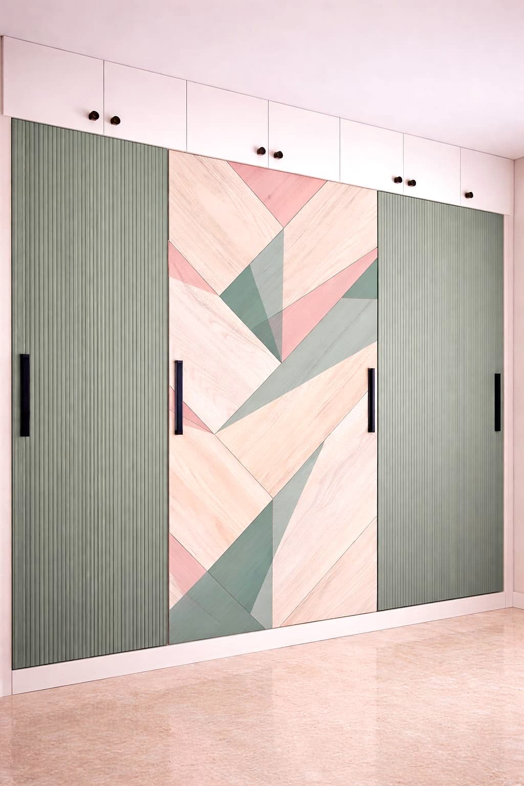 Geometric Sliding Wardrobe Panels from an Abya completed interior project