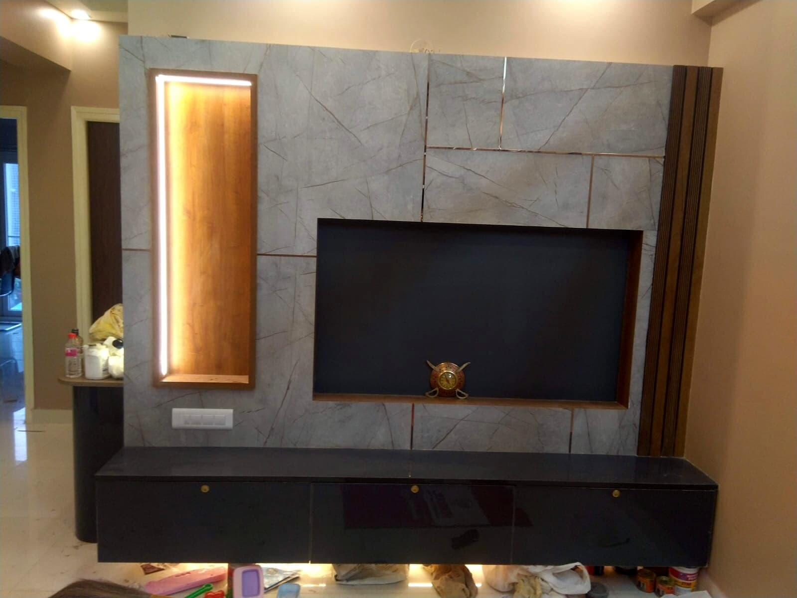 Marble Tv Wall Floating Console from an Abya completed interior project