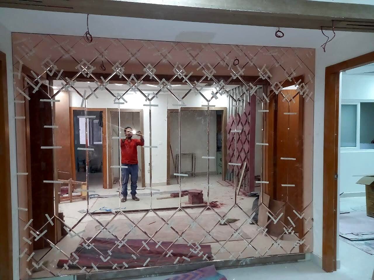 Mirrored Wall Partition Installer View from an Abya completed interior project