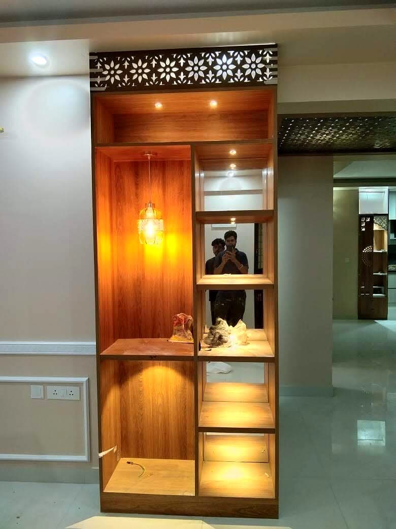 Wooden Lit Display Shelf Column from an Abya completed interior project